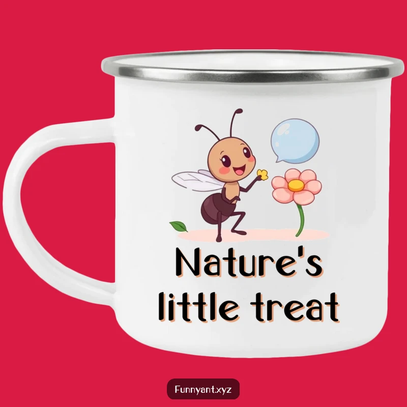 Funny Ant Giving Petal Camping Mug: Share warmth, a perfect funny gift.