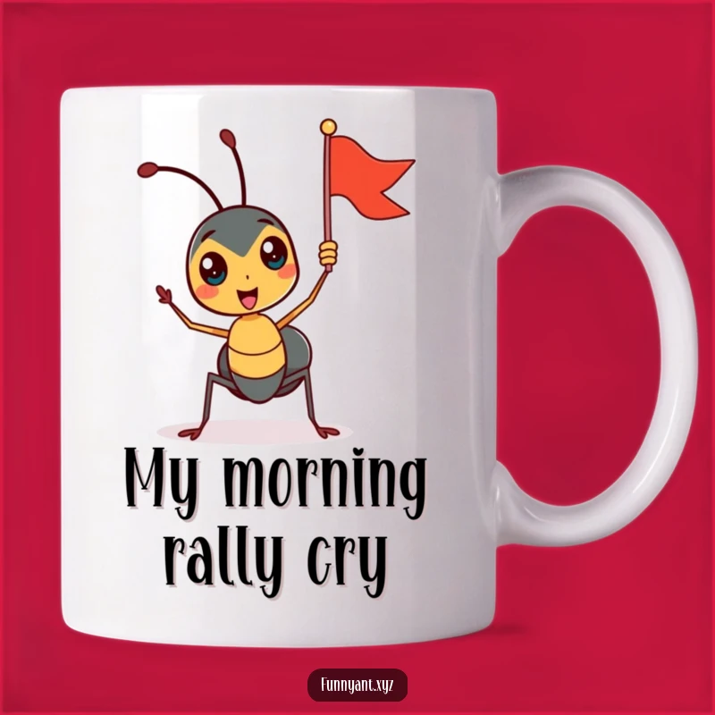 Funny Ant Flag Waving Mug: Enthusiastic Tiny Friend, Perfect Gift