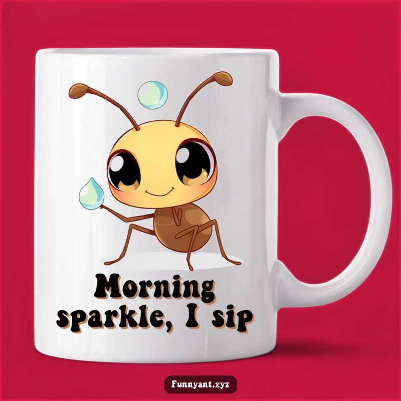 Funny Ant Curiosity Mug: Adorable Insect Balancing Dewdrop, Perfect Funny Gift Idea