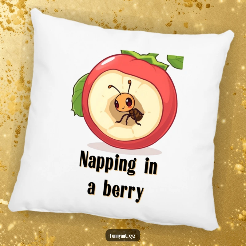 Funny Pillow: A curious ant peeking into a hollow berry, adding a touch of cute and cozy charm to any seating area.
