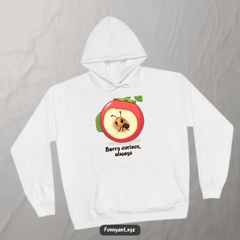 Funny Hoodie: A curious ant peeking into a large, hollow berry, offering a cozy and adventurous design for everyday wear.