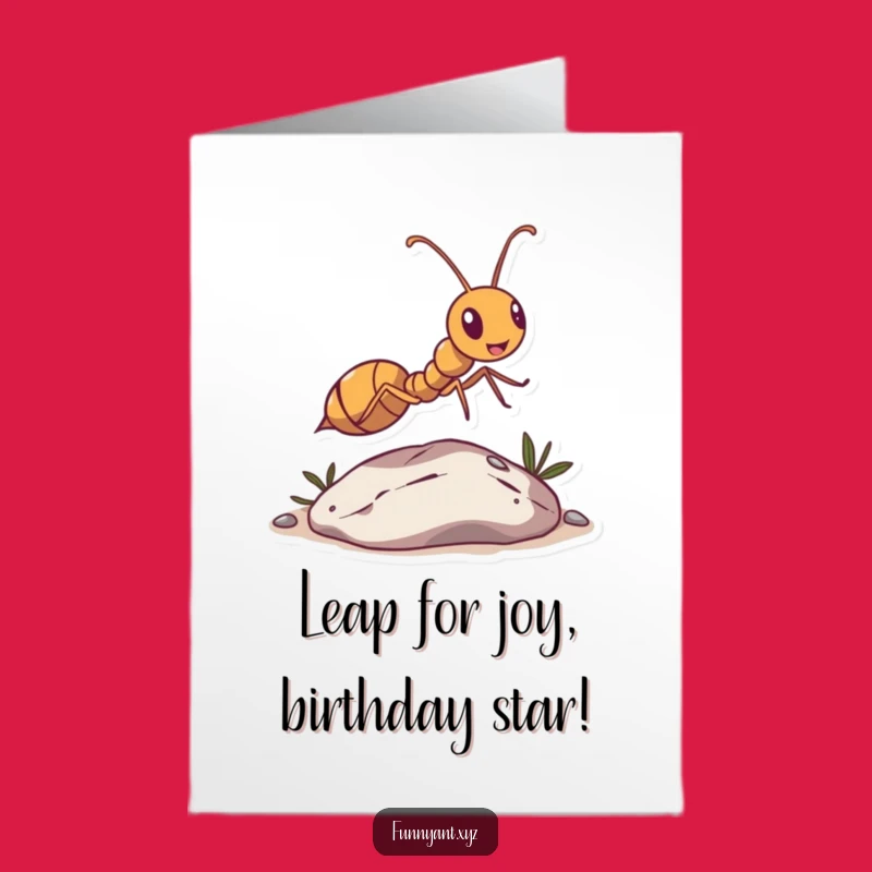 Free Printable Birthday Card: Funny Ant Leaping Over Pebble, Downloadable DIY Gift