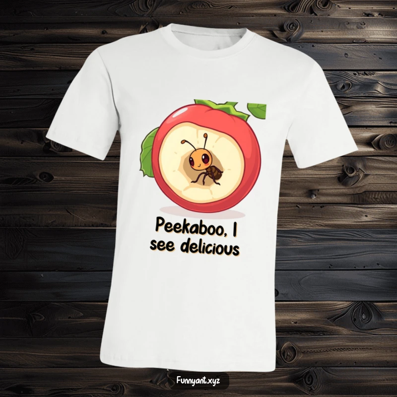 Funny T-Shirt: A curious ant peeking into a hollow berry, highlighting themes of discovery and the charm of small creatures.